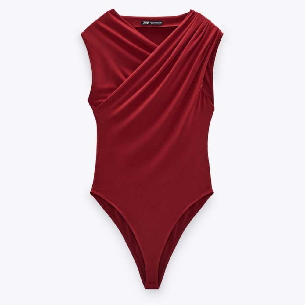 Zara Burgundy Draped Collar Bodysuit *NWT*